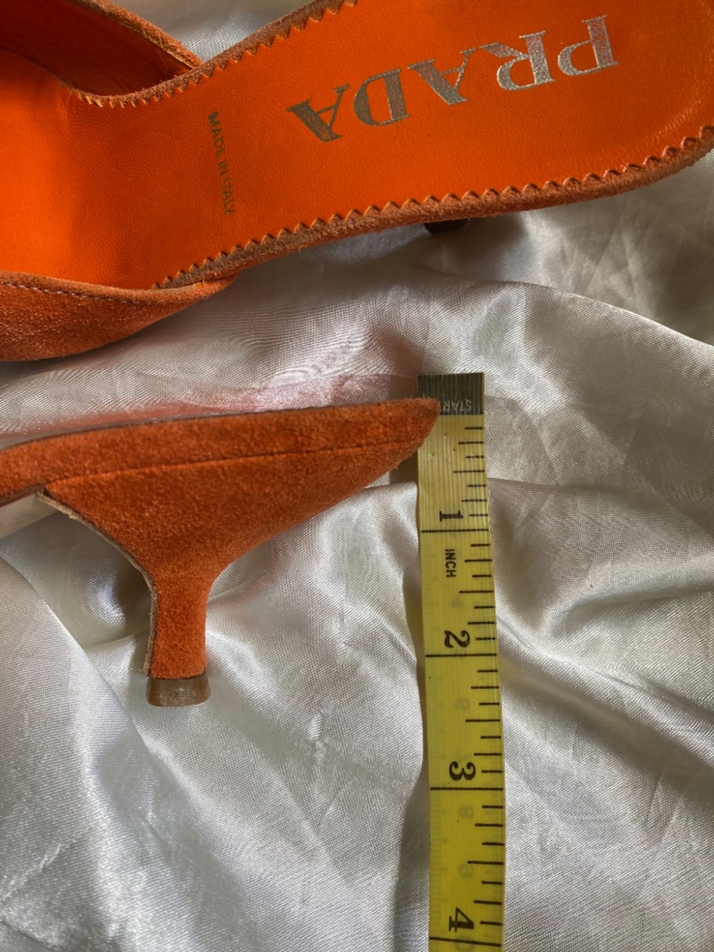 Vintage y2k Prada Orange Suede Chain Pointed Toe Kitten Heel Size 37 / 6.5/7 - Picture 8 of 9